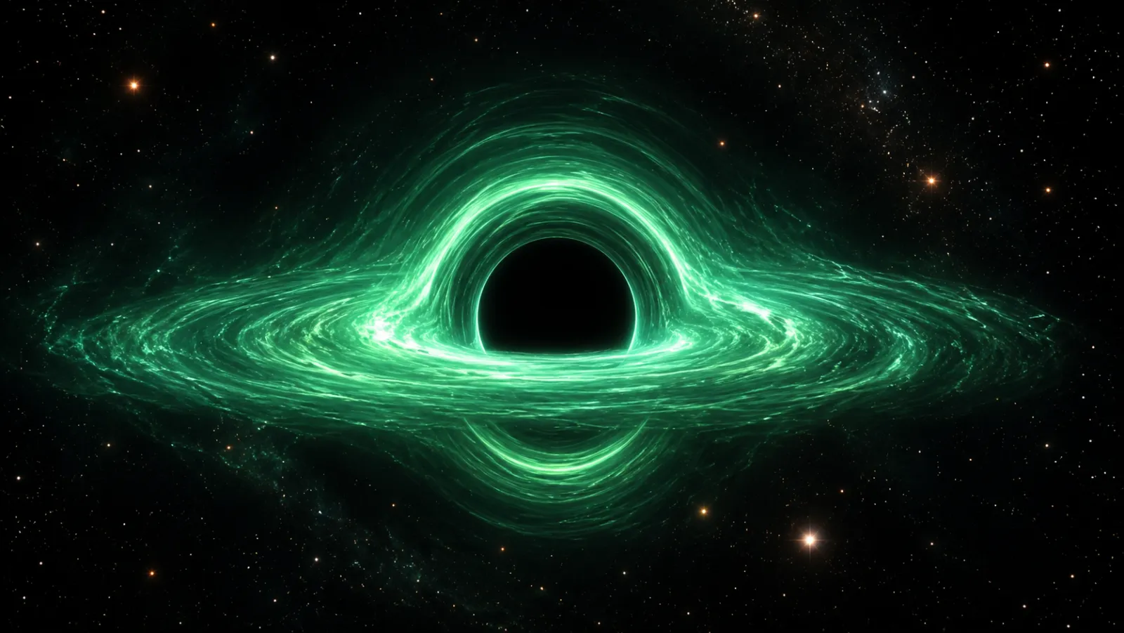 An accretion disk warped around a black hole.