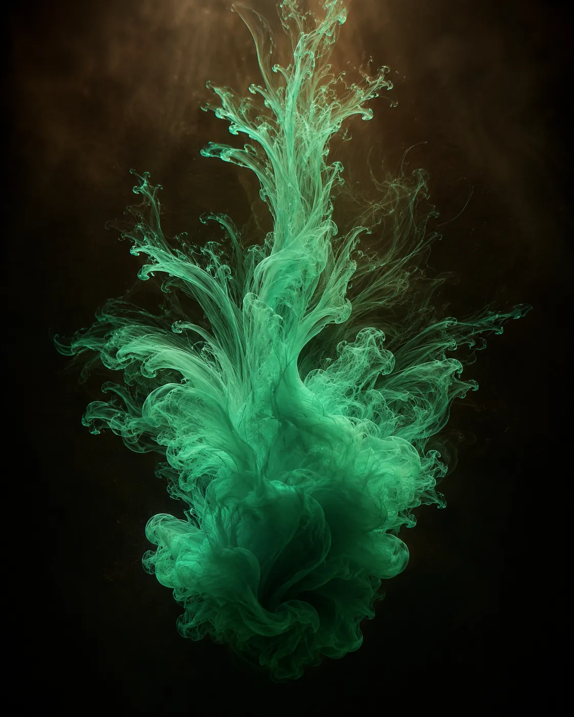 Emerald ink blooming through dark water.