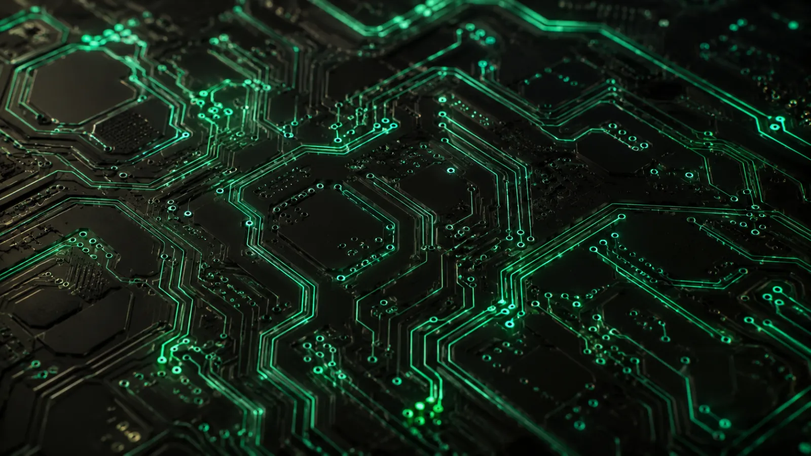 An abstract circuit-board landscape.